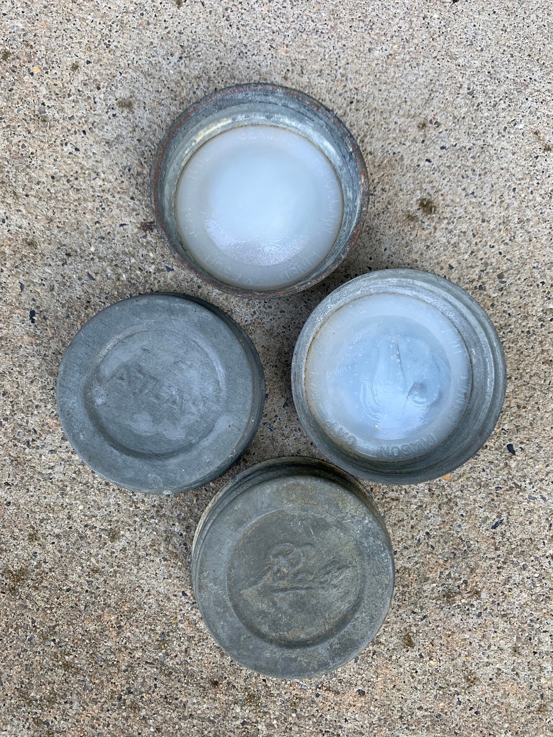 Set of 4 Antique Zinc Mason Jar Lids Glass Insulator Ball Etsy