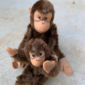 Pair of Vintage Steiff Mohair Jointed Jacko Monkey Ape Plush Doll Stuffed Animal