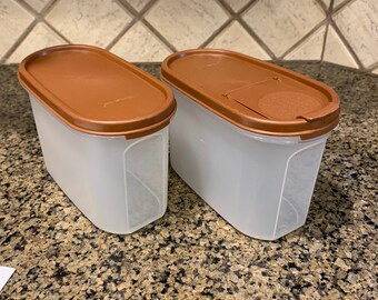 Vintage Retro Pair of Tupperware Storage Containers brown lid stacking