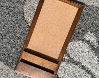 Vintage corkboard w/ mail organization slots wood frame