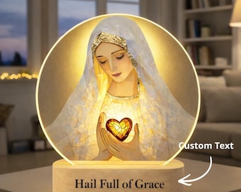 Sacred Heart Virgin Mary Night Light – Catholic Religious Lamp, Faith LED Light for Prayer Room