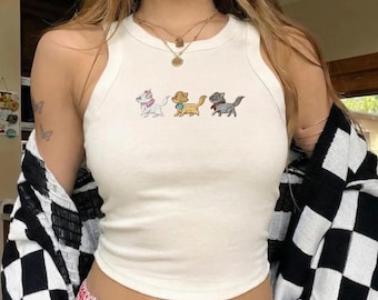 Camiseta sin mangas bordada de Los Aristogatos de Disney, Camiseta sin mangas de Mamá Gata, Magic Kingdom, Camiseta sin mangas de Disneyworld, Camiseta de Disney Marie Toulouse y Berlioz