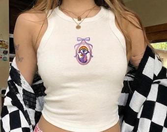 Embroidered Coquette Bow Figment Dragon Disney Tank Top – EPCOT World Tour Purple Dragon Crop Top, One Little Spark Shirt