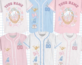 Personalisieren Disney Schloss Benutzerdefinierte Kinder, Jugendliche, Erwachsene Disney Baseball Jersey Sport Outfits Nette Geschenke für Fans Disney