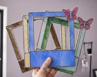 Photobooth Frame with Butterfly Stained Glass, Your Picture in Frame Hanging