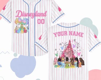 Camisa de beisebol personalizada com nome e laços fofos da Princesa Disney, Camisa com laço da Princesa Coquette da Disney, Camisa de beisebol personalizada para crianças, jovens e adultos
