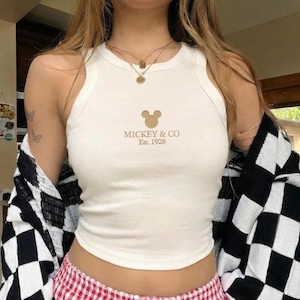 Disney Logo Embroidered Tank Top, Mickey Or Minnie & Co Est. 1928 Tank Top, Custom Thread Color, Gift For Disney Fans, Main Street Style