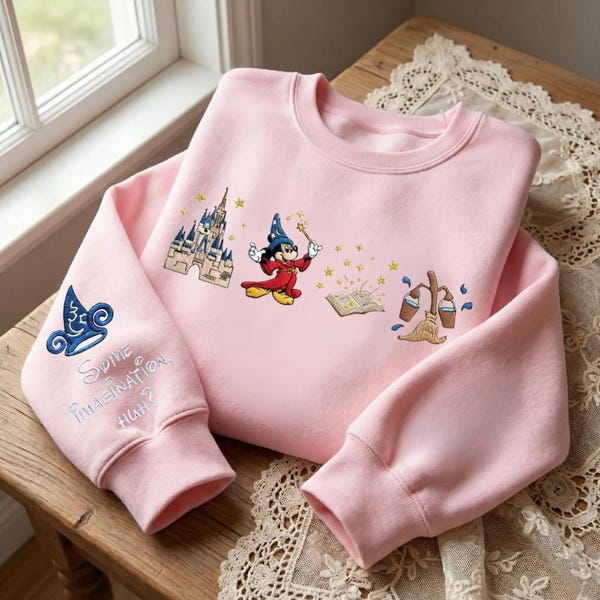 Embroidered Mickey Sorcerer Shirt, "Some Imagination Huh" Disney Shirt, Magic Kingdom Trip Shirt, WDW Vacation Sweatshirt