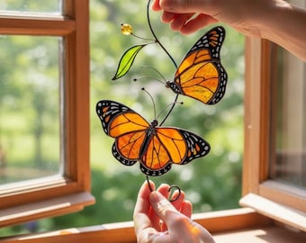 Monarch Butterfly Stained Glass Suncatcher, Butterfly Garden Window Hanging, Nature Lover Gift