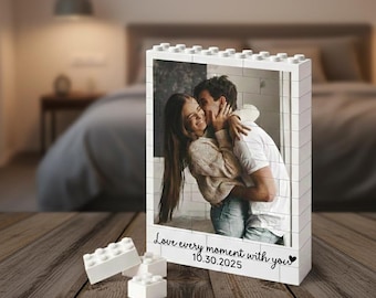 Personalized Photo Building Bricks Heart, Custom Anniversary Couple Puzzle Block, Valentine's Day Gift