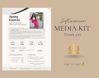Modèle de kit média pour influenceurs, collaboration avec une marque (Canva)