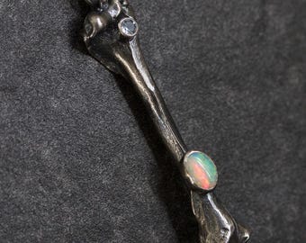 Opal & Topaz Sterling Silver Bone Necklace - Skeleton Jewelry