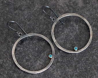 Paraiba Topaz 18 Karat Gold & Sterling Silver Hoop Earrings: Mixed Metal Hoops