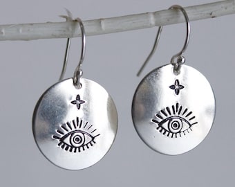Handmade Sterling Silver Evil Eye Earrings: Mystical North Star Jewelry