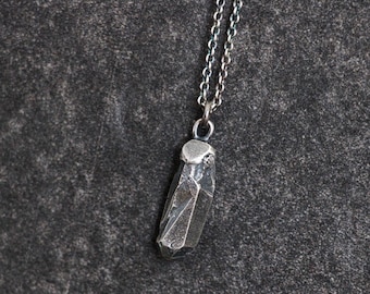Sterling Silver Cast Crystal Necklace, Silver Crystal Pendant, Halloween Gift, Layering Necklace... Kismet...