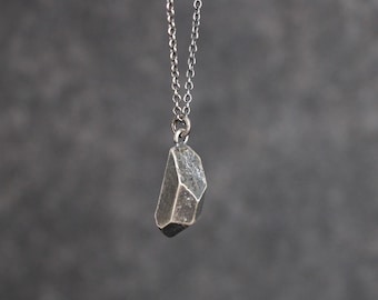 Sterling Silver Cast Crystal Necklace, Silver Crystal Pendant, Goth Jewelry Gift, Layering Necklace... Kismet...