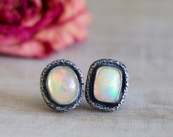 Ethiopian Opal Post Earrings, Fire Opal Earrings, Welo Opal Sterling Silver Stud Earrings, Stud Earrings, Post Earrings... Fire & Light...