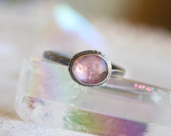 Rose Cut Tourmaline Sterling Silver Ring, Pale Pink Gemstone Sparkle Cocktail Ring