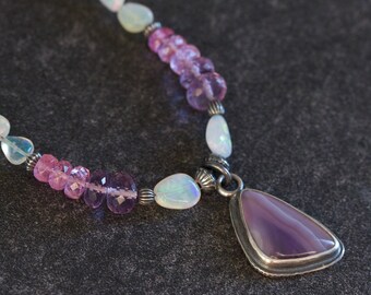 Agua Nueva Agate Pendant Necklace: Sterling Silver, Opal, Amethyst, Tourmaline