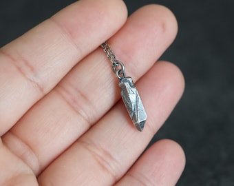 Sterling Silver Cast Crystal Pendant Necklace, Goth Layering Jewelry