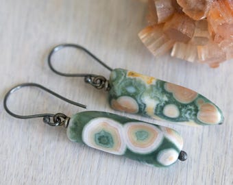 Ocean Jasper Oxidized Sterling Silver Drop Earrings