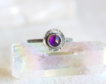 Rose Cut Amethyst Sterling Silver Ring, Royal Purple Sparkle Cocktail Ring