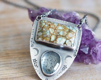 7 Dwarfs Mine Turquoise and Moss Aquamarine Sterling Silver Statement Necklace