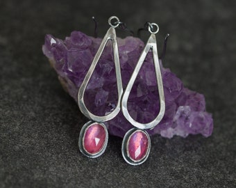 Pink Sapphire Drop Earrings, Natural Sapphire Earrings, Sterling Silver Dangle Earrings... Kismet...