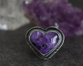 Siberian Charoite Ring, Purple Charoite Ring, Natural Charoite .925 Sterling Silver Cocktail Ring... Kismet