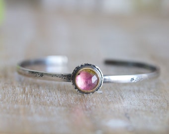 Watermelon Tourmaline Cuff, Rose Cut Tourmaline Gemstone Bracelet, 14 Karat Gold, Sterling Silver, Mixed Metal Cuff Bracelet... Kismet...