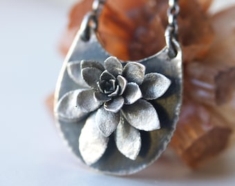 Lost Wax Cast Sterling Silver Succulent Pendant Necklace- Plant Lovers Gift