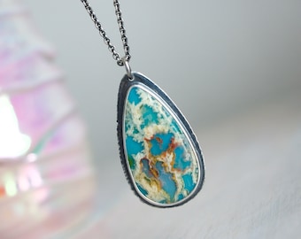 Turquoise Plume Agate Sterling Silver Pendant Necklace