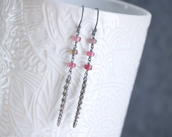 Watermelon Tourmaline Drop Earrings, Pink Tourmaline Succulent Earrings, Tourmaline Sterling Silver Dangle Earrings... Land of the Lovely...