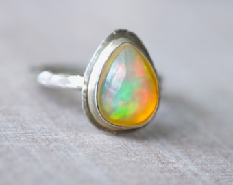 Ethiopian Welo Opal Ring: Sterling Silver Cocktail Ring, Size 7.5