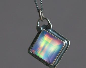 Aurora Opal Pendant Necklace: Sterling Silver, Himalayan Quartz