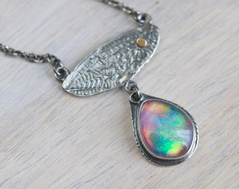 Aurora Opal Cicada Wing Necklace, Opal Wing Necklace, Multicolor Opal Pendant Necklace, 14K Sterling Silver Opal Pendant... On These Wings