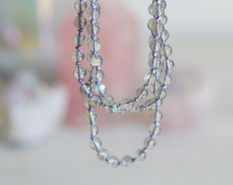 Labradorite Gemstone Beaded Necklace: Candy Necklace, Hand Knotted Silk , Silk Knotted Necklace