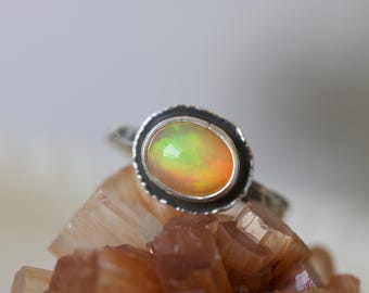 Ethiopian Welo Opal Ring: Sterling Silver Cocktail Ring, Size 7.5