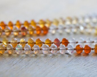 Mexican Fire Opal Gemstone Necklace: Hand Knotted Silk Candy Ombre (21"-24")