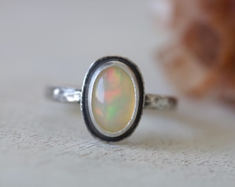 Ethiopian Welo Opal Ring: Sterling Silver Cocktail Ring, October Birthstone, Size 9
