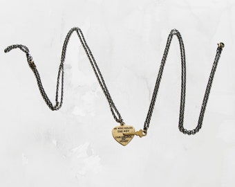 he who holds the key can unlock my heart necklace set, small charms on dark chain