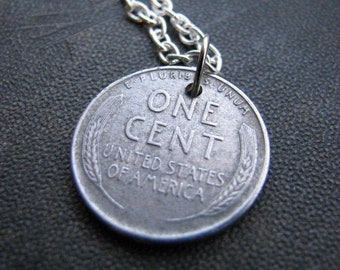 1943 steel penny necklace - silver cent coin jewelry