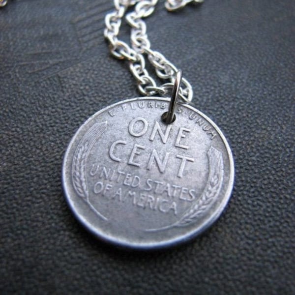 1943 steel penny necklace - silver cent coin jewelry