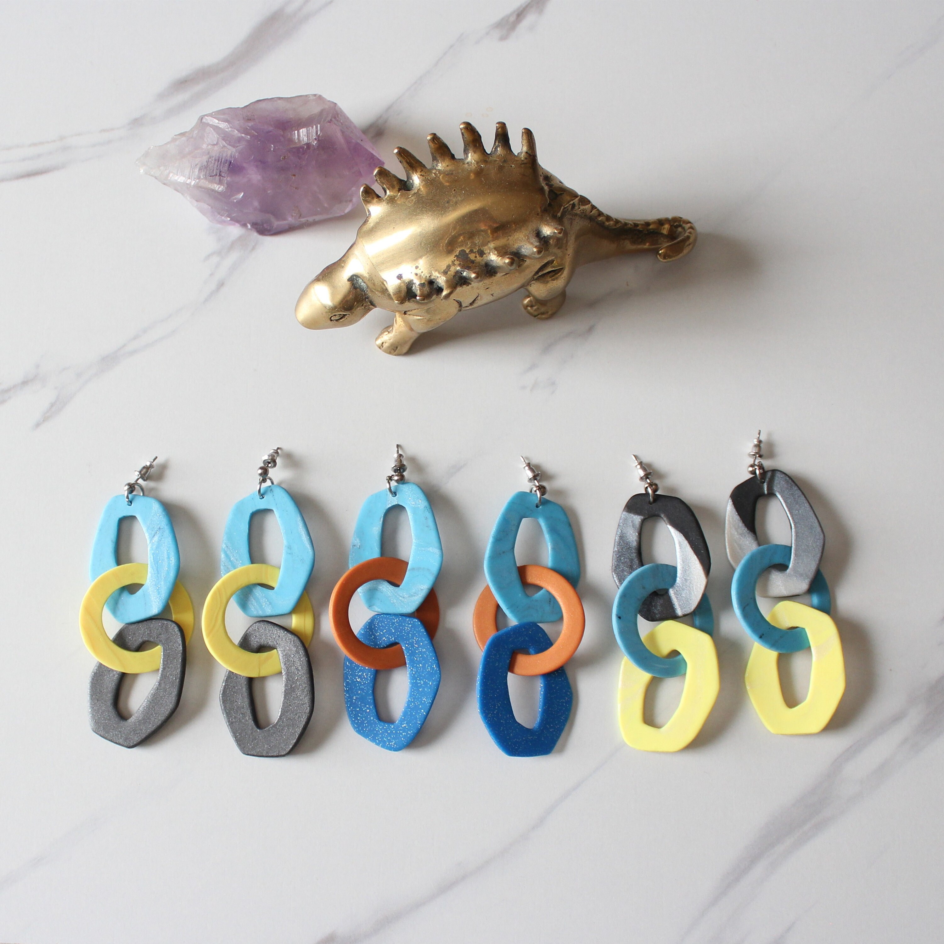 Glieder ohrringe pastell himmelblau gelb und grau schimmernde | Etsy