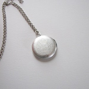 engraved floral locket necklace, antiqued silver tone on your desired length of chain, photo locket image 7