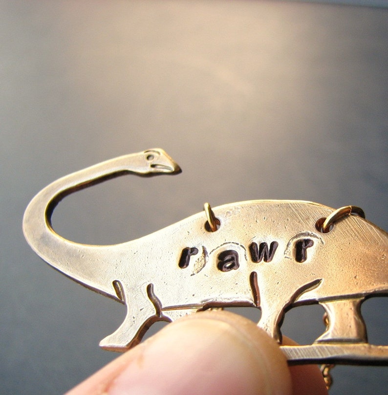 Brontosaurus necklace hand stamped dinosaur jewelry rawr | Etsy
