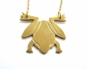 SALE vintage brass frog necklace