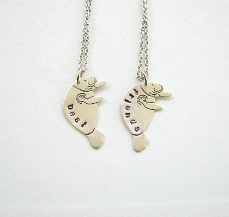Best friends manatee necklace set silver personalized custom | Etsy