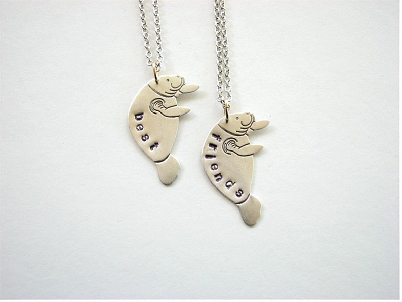 Best friends manatee necklace set silver personalized custom | Etsy