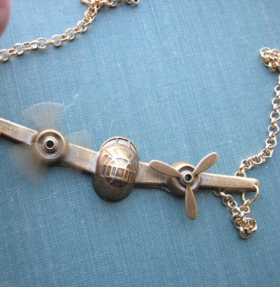 airplane necklace moving propellers pan am jewelry Etsy